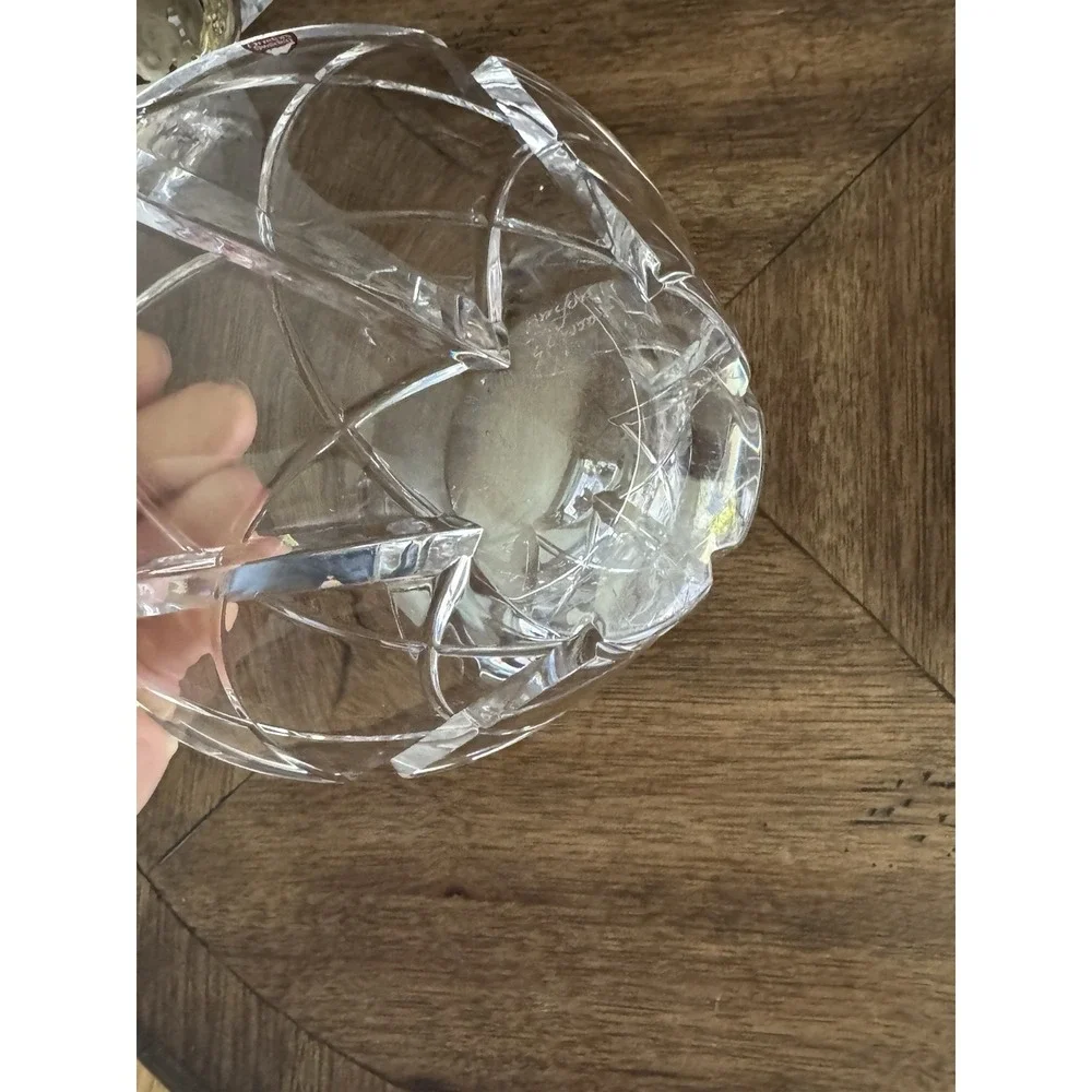 ORREFORS Swedish‎ Signed Crystal Bowl Crass Hatched Thick. Beautiful Vintage